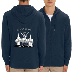 Sweat homme zippé à capuche coton bio bleu marine Je vous ai compris pinard (Gondrax,Alcool,Humour)