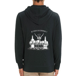 Sweat homme zippé à capuche coton bio noir Je vous ai compris pinard (Gondrax,Alcool,Humour)
