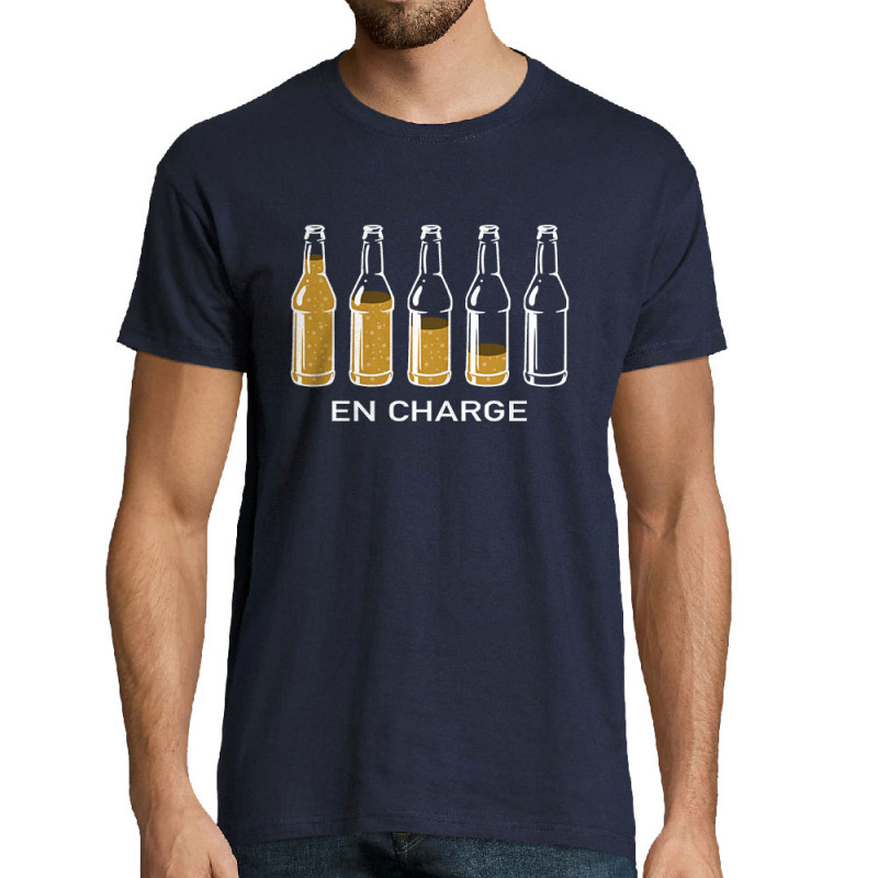 Tee-shirt homme bleu marine En charge bières (Gondrax,Alcool,Humour)