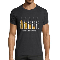 T-shirt homme fit gris anthracite chiné En charge bières (Gondrax,Alcool,Humour)