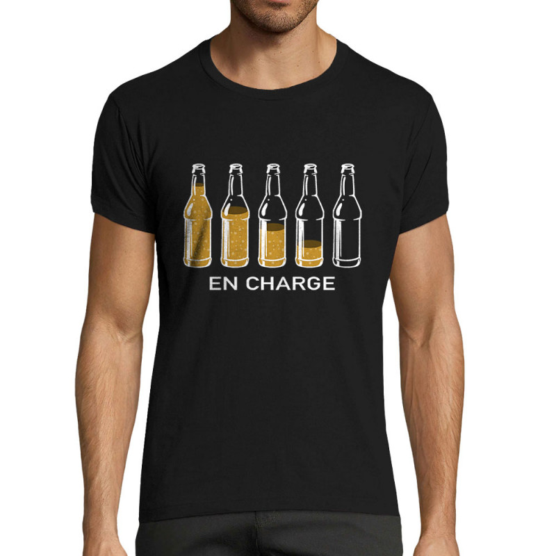 T-shirt homme fit noir En charge bières (Gondrax,Alcool,Humour)