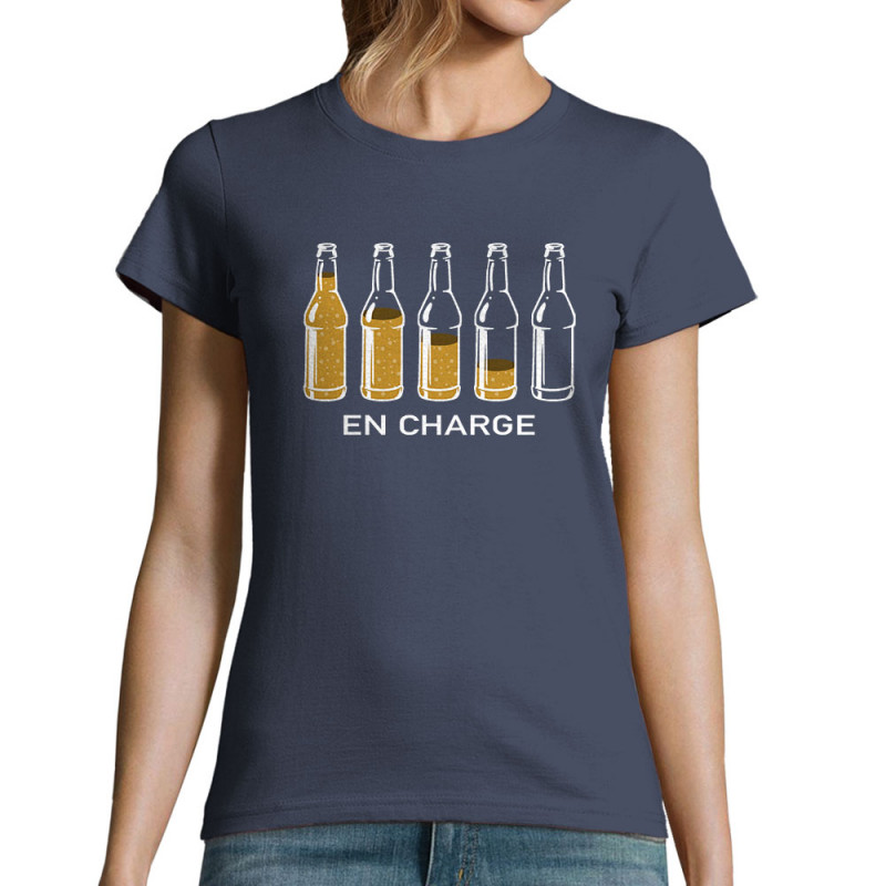 T-shirt femme bleu denim En charge bières (Gondrax,Alcool,Humour)