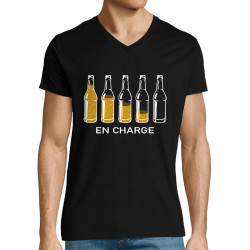 T-shirt homme col V noir En charge bières (Gondrax,Alcool,Humour)