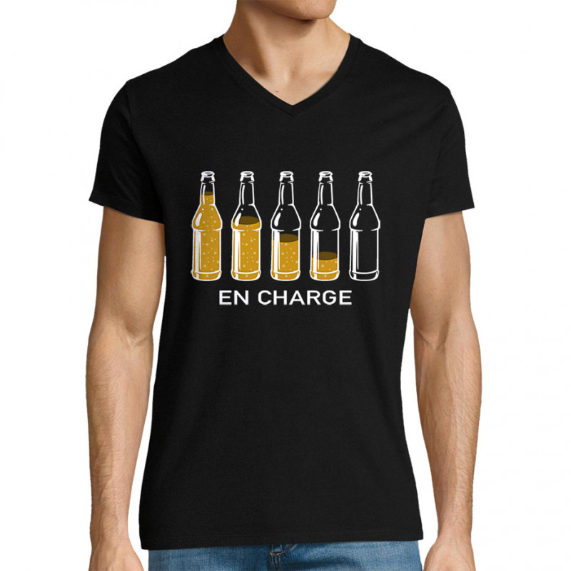 T-shirt homme col V noir En charge bières (Gondrax,Alcool,Humour)