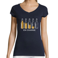 T-shirt femme col V bleu marine En charge bières (Gondrax,Alcool,Humour)