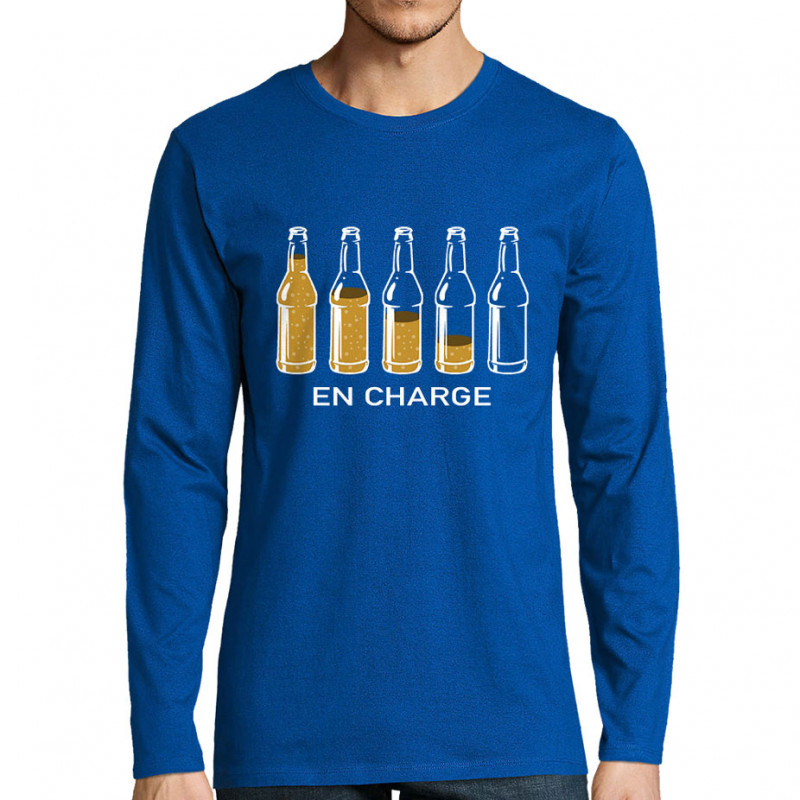 T-shirt homme manches longues bleu royal En charge bières (Gondrax,Alcool,Humour)