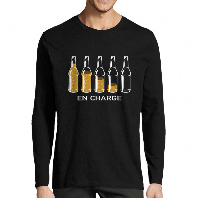 T-shirt homme manches longues noir En charge bières (Gondrax,Alcool,Humour)