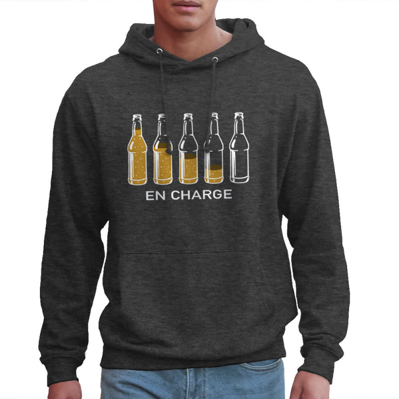 Sweat homme à capuche gris anthracite En charge bières (Gondrax,Alcool,Humour)