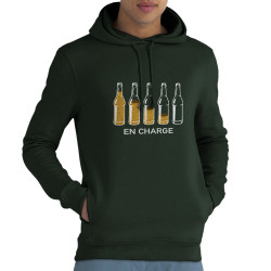 Sweat homme à capuche coton bio vert foncé En charge bières (Gondrax,Alcool,Humour)