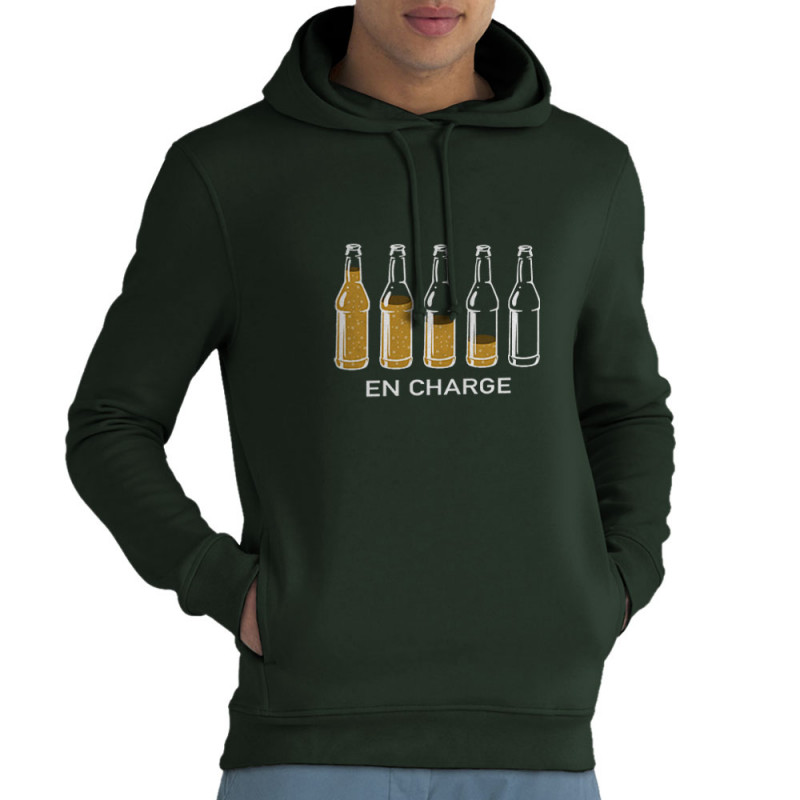 Sweat homme à capuche coton bio vert foncé En charge bières (Gondrax,Alcool,Humour)