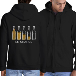 Sweat homme à capuche zippé noir En charge bières (Gondrax,Alcool,Humour)