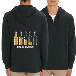 Sweat homme zippé à capuche coton bio noir En charge bières (Gondrax,Alcool,Humour)