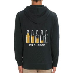 Sweat homme zippé à capuche coton bio noir En charge bières (Gondrax,Alcool,Humour)