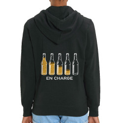 Sweat femme zippé à capuche coton bio noir En charge bières (Gondrax,Alcool,Humour)
