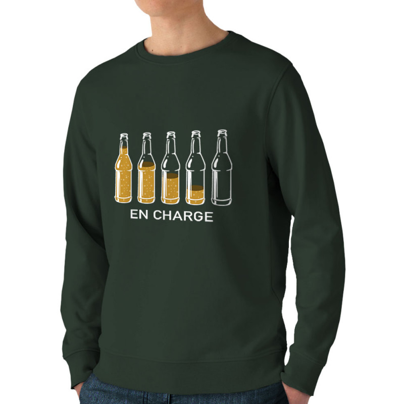 Sweat homme bio col rond vert foncé En charge bières (Gondrax,Alcool,Humour)