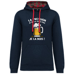 Sweat capuche à motifs unisexe bleu marine et rouge tartan La pression (Gondrax,Alcool)