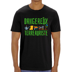 T-shirt homme coton bio noir Dangereux terreauriste (Andy,Humour)