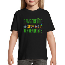 T-shirt enfant noir Dangereuse terreauriste (Andy,Humour)