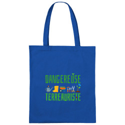 Sac shopping en toile bleu royal Dangereuse terreauriste (Andy,Humour)