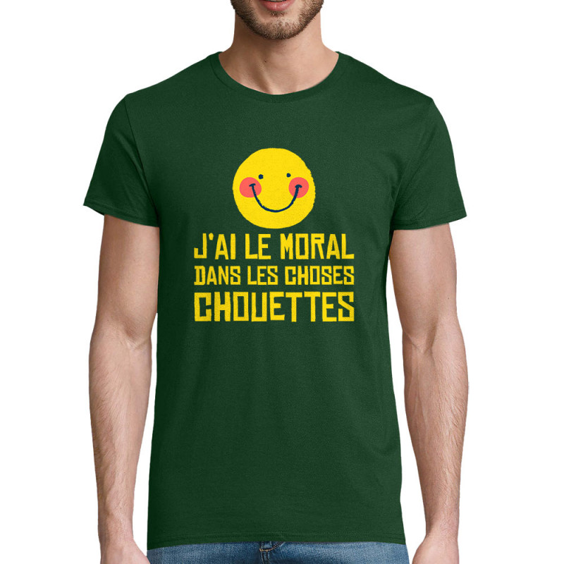 T-shirt homme coton bio vert bouteillle Le moral dans les choses chouettes (Andy,Humour)