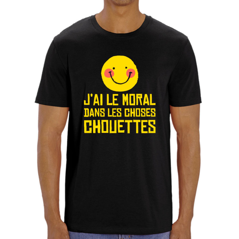 T-shirt homme coton bio noir Le moral dans les choses chouettes (Andy,Humour)