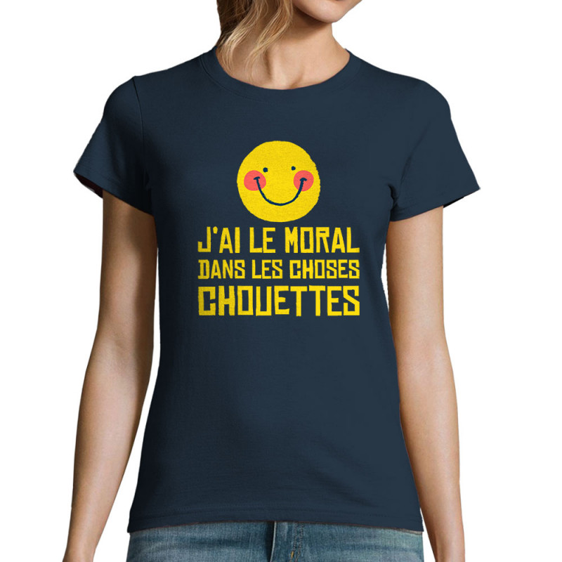T-shirt femme bleu marine Le moral dans les choses chouettes (Andy,Humour)