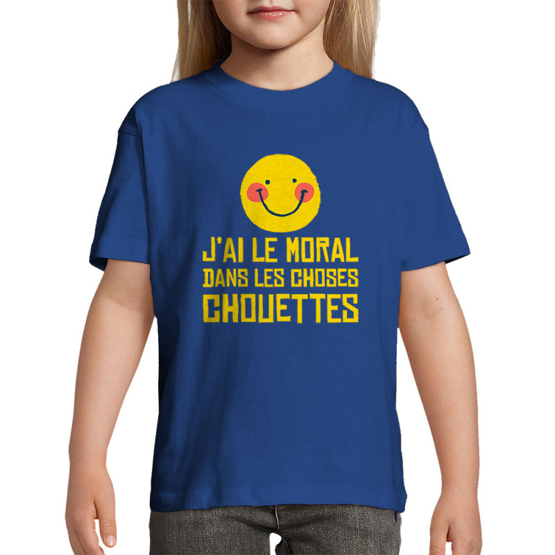 T-shirt enfant bleu royal Le moral dans les choses chouettes (Andy,Humour)