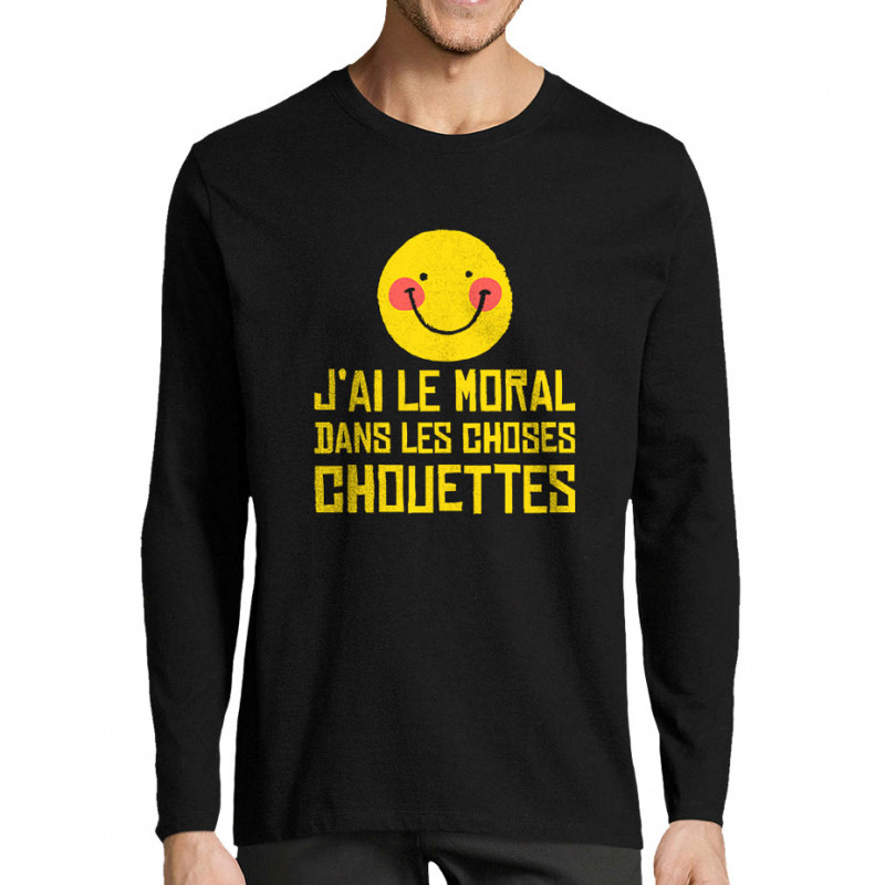 T-shirt homme manches longues noir Le moral dans les choses chouettes (Andy,Humour)