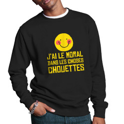 Sweat homme col rond noir Le moral dans les choses chouettes (Andy,Humour)