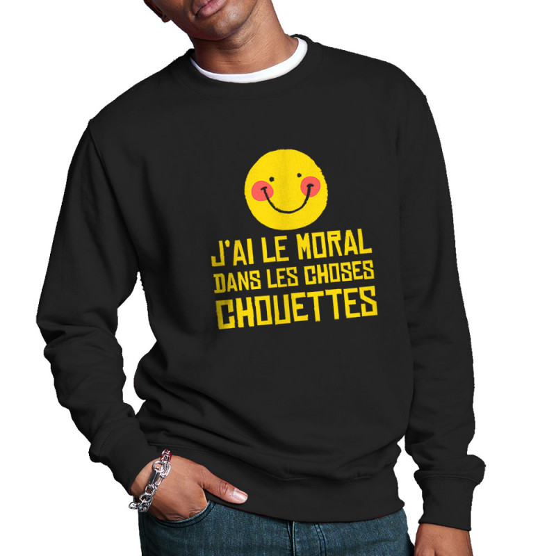 Sweat homme col rond noir Le moral dans les choses chouettes (Andy,Humour)