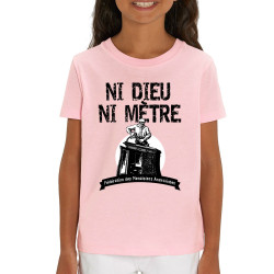 T-shirt enfant coton bio rose clair Ni Dieu ni mètre (Andy,Humour)
