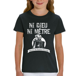 T-shirt enfant coton bio noir Ni Dieu ni mètre (Andy,Humour)