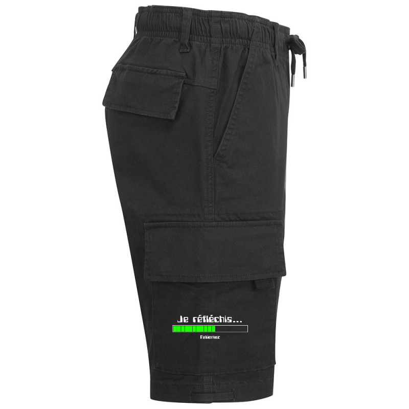 Short cargo homme noir Je réfléchis Patientez (Gondrax,Jeux Vidéo / Geek,Humour,Des chiffres et des lettres,Devoirs de vacances)