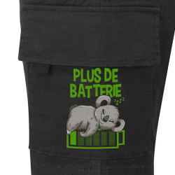 Short cargo homme noir Plus de batterie koala (Animaux,Humour,Manga Kawaï japan,Bébés,Paresse)