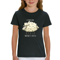 T-shirt enfant coton bio noir Le rarissime mouton à 5 pattes (Mr Mouton,Animaux,Humour)