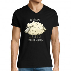 T-shirt homme col V noir Le rarissime mouton à 5 pattes (Mr Mouton,Animaux,Humour)