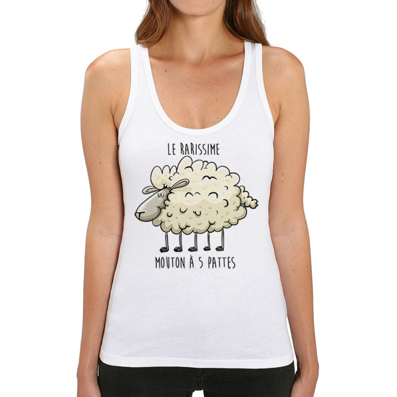 Débardeur femme coton bio blanc Le rarissime mouton à 5 pattes (Mr Mouton,Animaux,Humour)