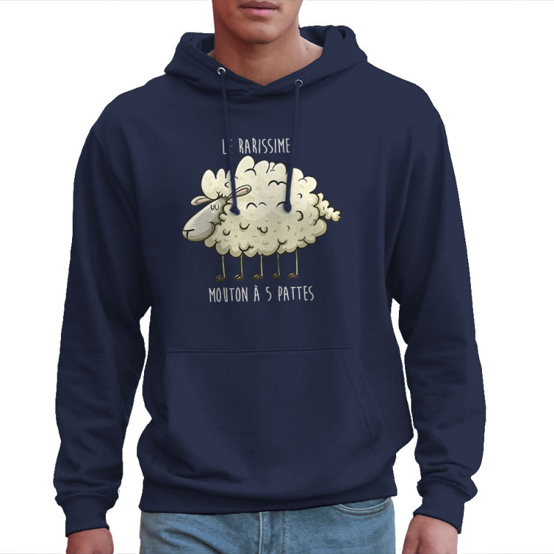 Sweat homme à capuche bleu marine Le rarissime mouton à 5 pattes (Mr Mouton,Animaux,Humour)