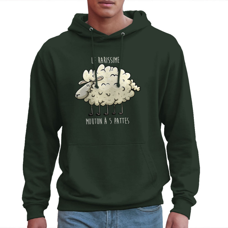 Sweat homme à capuche vert foncé Le rarissime mouton à 5 pattes (Mr Mouton,Animaux,Humour)