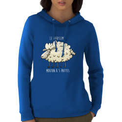Sweat femme à capuche coton bio bleu royal Le rarissime mouton à 5 pattes (Mr Mouton,Animaux,Humour)