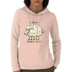 Sweat femme à capuche coton bio rose clair Le rarissime mouton à 5 pattes (Mr Mouton,Animaux,Humour)