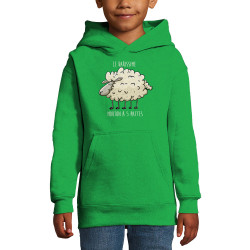 Sweat enfant à capuche vert prairie Le rarissime mouton à 5 pattes (Mr Mouton,Animaux,Humour)