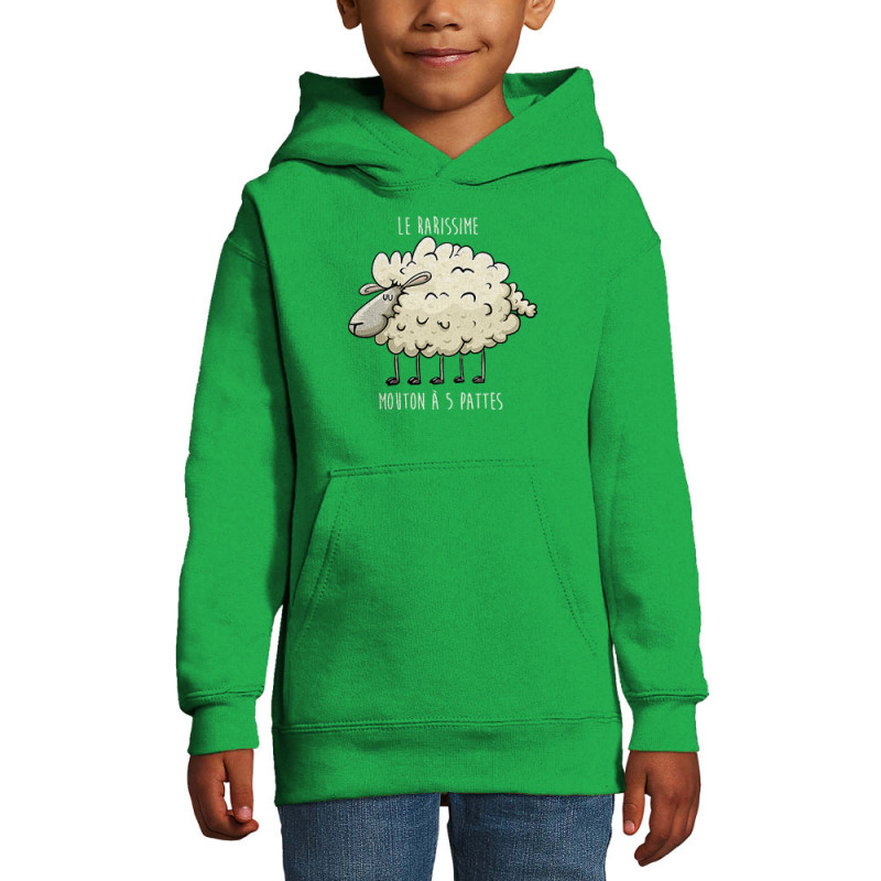 Sweat enfant à capuche vert prairie Le rarissime mouton à 5 pattes (Mr Mouton,Animaux,Humour)