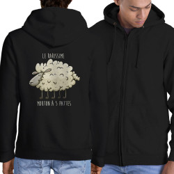 Sweat homme à capuche zippé noir Le rarissime mouton à 5 pattes (Mr Mouton,Animaux,Humour)
