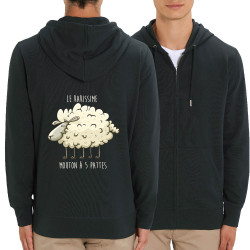 Sweat homme zippé à capuche coton bio noir Le rarissime mouton à 5 pattes (Mr Mouton,Animaux,Humour)