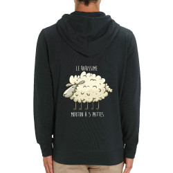 Sweat homme zippé à capuche coton bio noir Le rarissime mouton à 5 pattes (Mr Mouton,Animaux,Humour)