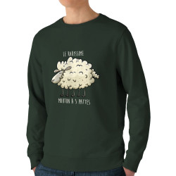 Sweat homme bio col rond vert foncé Le rarissime mouton à 5 pattes (Mr Mouton,Animaux,Humour)