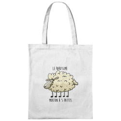 Sac shopping en toile blanc Le rarissime mouton à 5 pattes (Mr Mouton,Animaux,Humour)