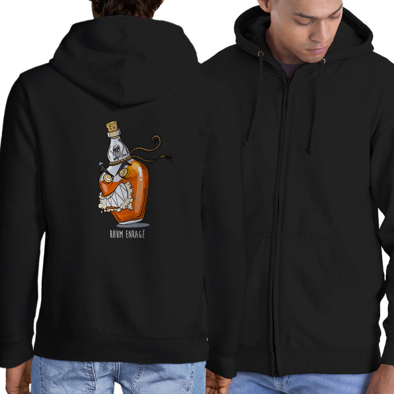 Sweat homme à capuche zippé noir Rhum enragé (Mr Mouton,Alcool)