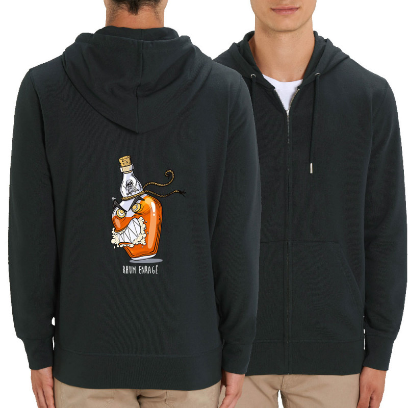 Sweat homme zippé à capuche coton bio noir Rhum enragé (Mr Mouton,Alcool)